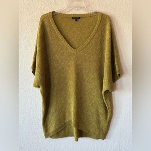 Eileen Fisher Green Gold Melange Linen Oval V Neck Sweater W1720LRG/Large